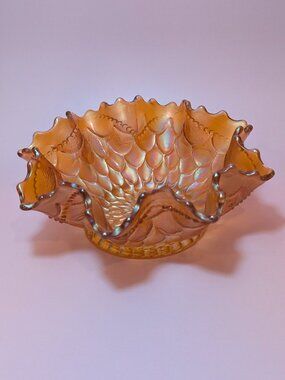 Dugan Marigold Carnival Glass Ruffled Bowl